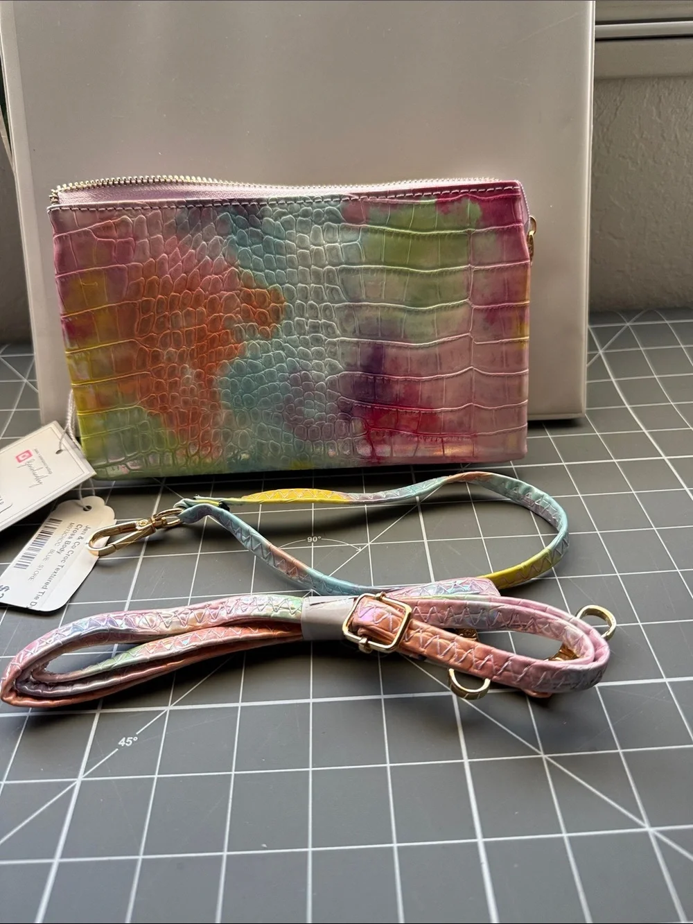Multicolor Pastel Croc-Embossed Satchel with Detachable Strap